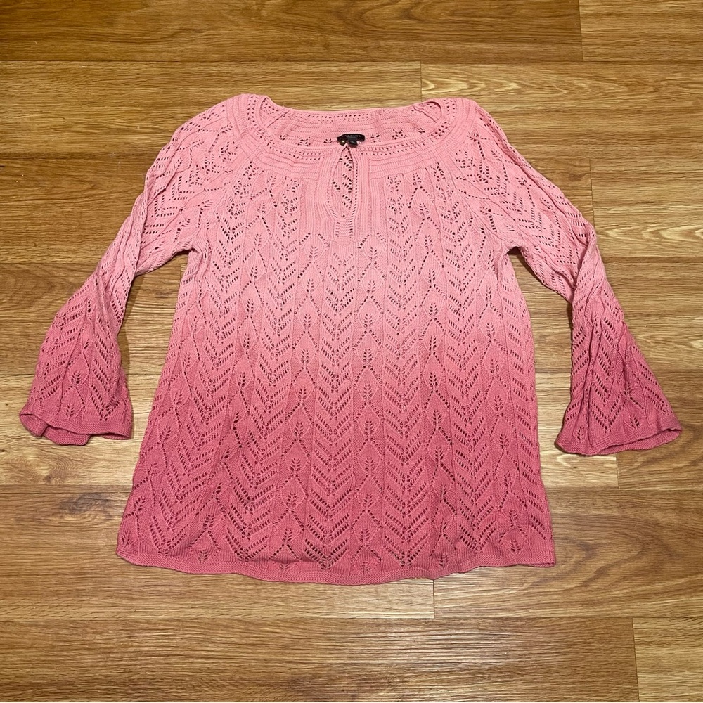 Talbots Ladies Pullover Sweater in Pink Rose Ombré, Wide Sleeve, Size Large